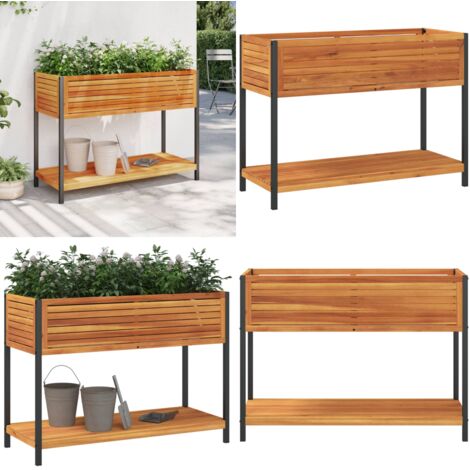 Fioriera con Ripiano 110x45x80 cm in Legno Acacia e Acciaio - Fioriera da giardino - Fioriera da balcone