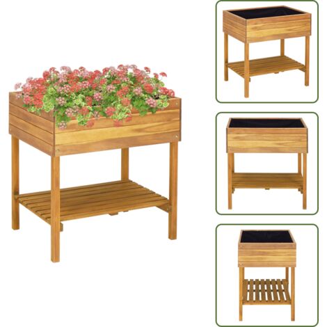 Fioriera con ripiano - vidaXL Fioriera Alta 78,5x58,5x78,5cm in Legno Massello di Acacia - Fioriera con foglio in PVC