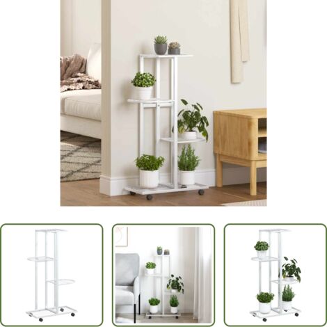 Fioriera con ruote -  Fioriera a 4 Piani con Ruote 44x23x80 cm Ferro Bianco