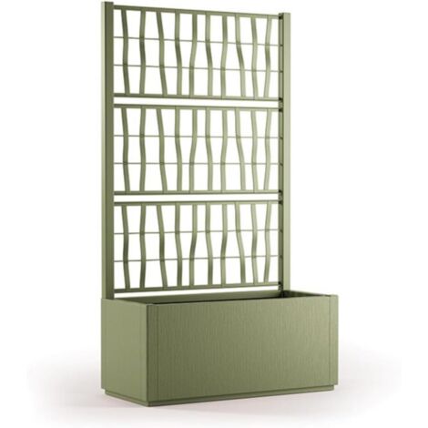 Fioriera con spalliera in plastica, separè grigliato piante rampicanti per esterno, terrazzo, giardino 80x36x140 h cm - Verde