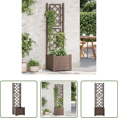 Fioriera con traliccio -  Fioriera da Giardino con Graticcio 43x43x142 cm PP Mocca