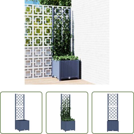 Fioriera con traliccio -  Fioriera da giardino con traliccio blu grigio 40x40x136 cm PP