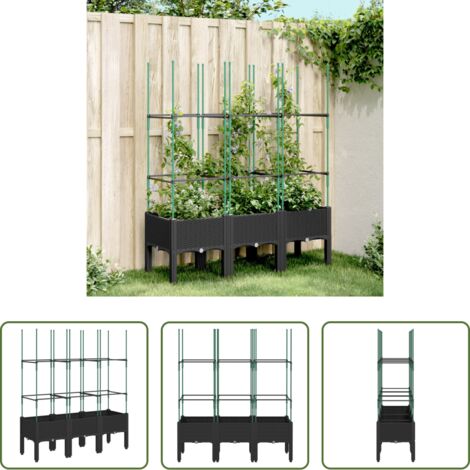 Fioriera con traliccio -  Fioriera da Giardino con Traliccio Nera 120x40x142,5 cm in PP
