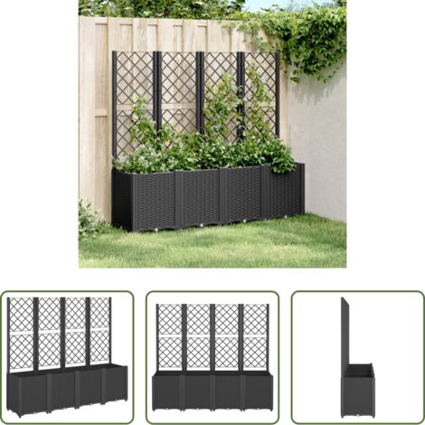 Fioriera con traliccio -  Fioriera da Giardino con Traliccio Nera 160x40x140 cm in PP