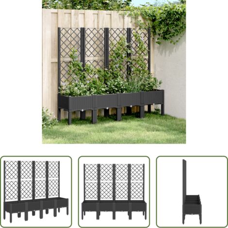Fioriera con traliccio -  Fioriera da Giardino con Traliccio Nera 160x40x142 cm in PP