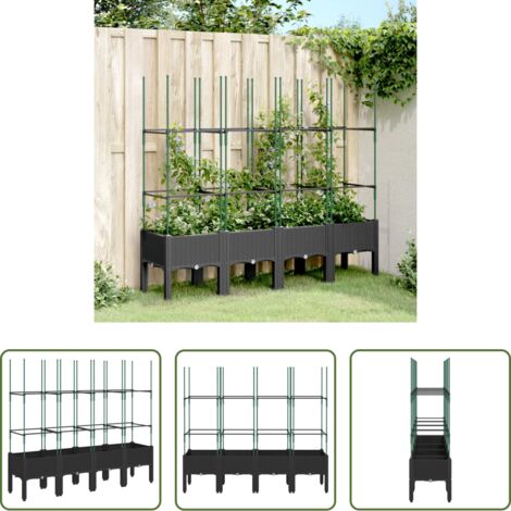 Fioriera con traliccio -  Fioriera da Giardino con Traliccio Nera 160x40x142,5 cm in PP