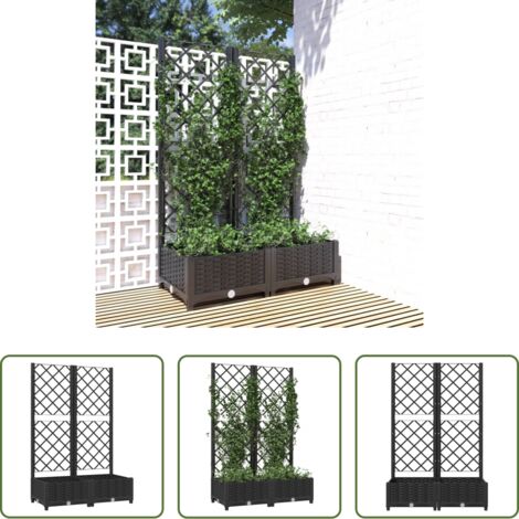 Fioriera con traliccio -  Fioriera da giardino con traliccio nera 80x40x121,5 cm PP