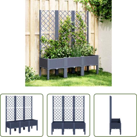 Fioriera con traliccio -  Fioriera Giardino con Traliccio Grigio Blu 120x40x142 cm PP