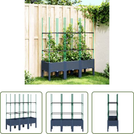 Fioriera con traliccio -  Fioriera Giardino con Traliccio Grigio Blu 120x40x142,5 cm PP