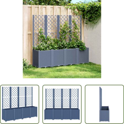 Fioriera con traliccio -  Fioriera Giardino con Traliccio Grigio Blu 160x40x140 cm PP