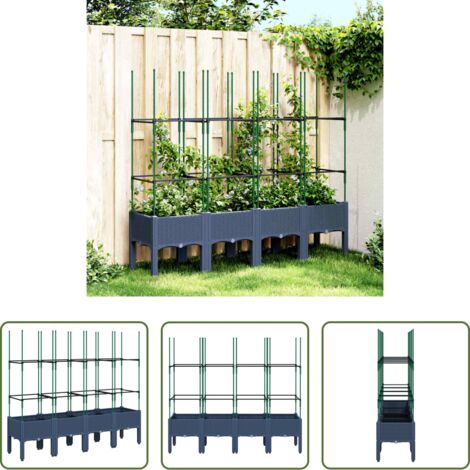 Fioriera con traliccio -  Fioriera Giardino con Traliccio Grigio Blu 160x40x142,5 cm PP