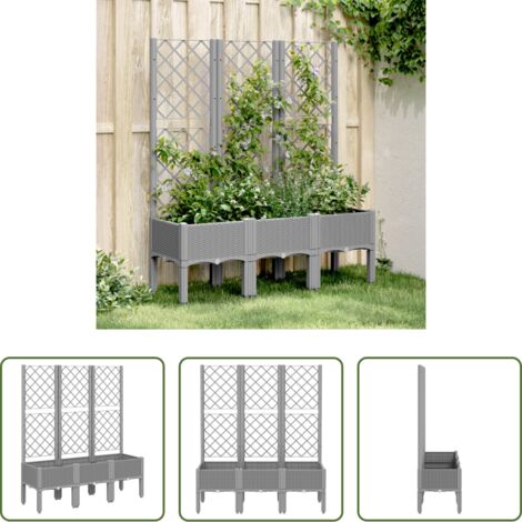 Fioriera con traliccio -  Fioriera Giardino con Traliccio Grigio Chiaro 120x40x142 cm PP
