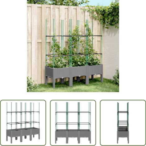 Fioriera con traliccio -  Fioriera Giardino con Traliccio Grigio Chiaro 120x40x142,5cm PP