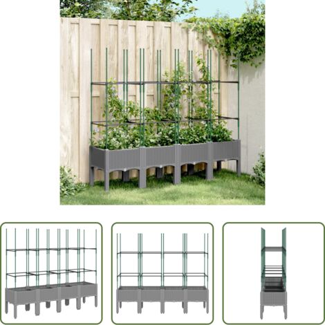 Fioriera con traliccio -  Fioriera Giardino con Traliccio Grigio Chiaro 160x40x142,5cm PP