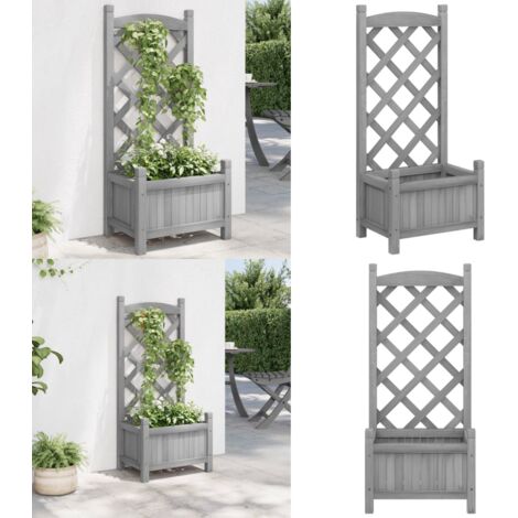 Fioriera con Traliccio Grigia in Legno Massello di Abete - Fioriera da giardino - Fioriera con traliccio