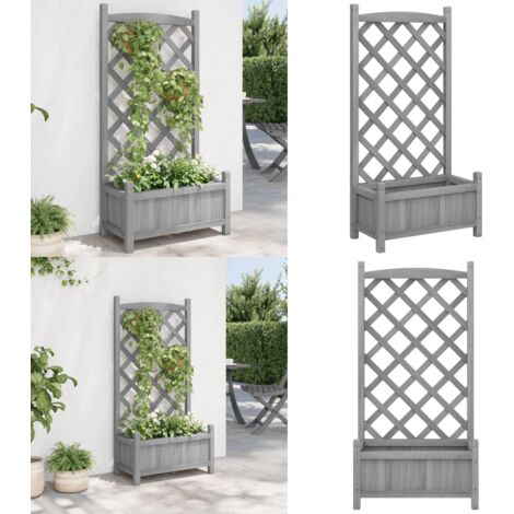Fioriera con Traliccio Grigia in Legno Massello di Abete - Fioriera da giardino - Fioriera con traliccio