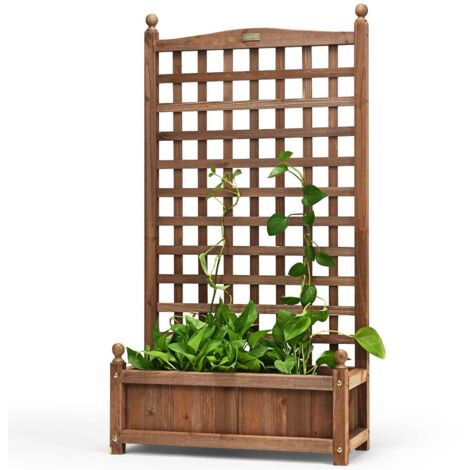 Fioriera con traliccio in legno di abete, vaso resistente alle intemperie per piante rampicanti, 63,5 x 28 x 122 cm