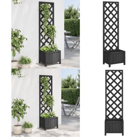 Fioriera con Traliccio Nero in Legno Massello di Abete - Fioriera da giardino - Fioriera con traliccio