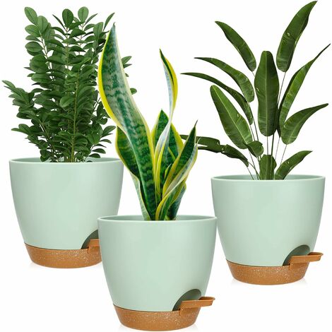 Fioriera da 16,5 cm, 3 vasi decorativi in plastica autoirriganti con fori di drenaggio e piattini, kit di erbe per piante da esterno