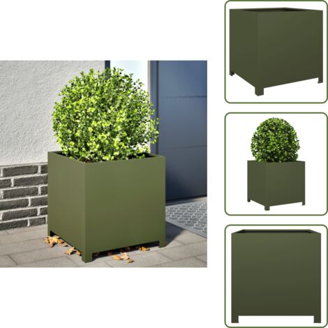 Fioriera da balcone - vidaXL Fioriera da Giardino Verde Oliva 50x50x50 cm in Acciaio - Fioriera per piante