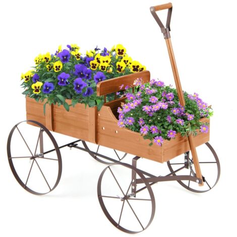 Fioriera da esterno a forma di carrello Carriola da giardino in legno decorazione per giardino e cortile dal design vintage Arancione