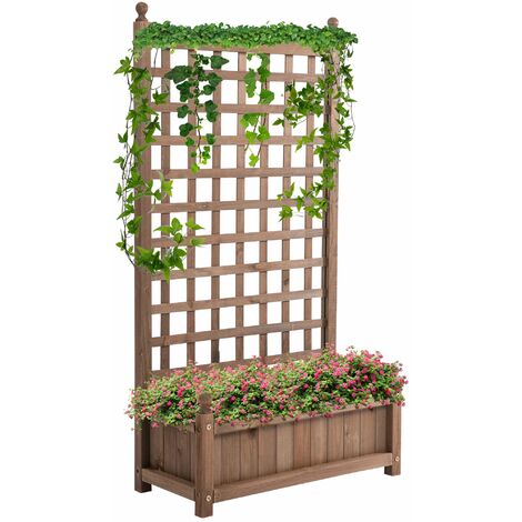 Fioriera da Esterno con Grigliato per Piante Rampicanti 64x28x120 cm in Legno Marrone