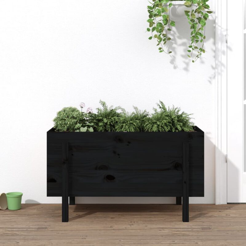 Fioriera Rialzata da Giardino, Flowerpot Nera 101x50x57 cm Massello Pino Vidaxl