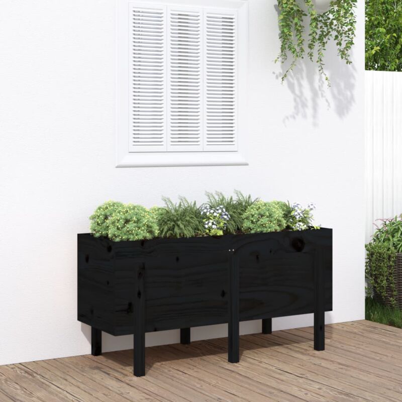 Fioriera Rialzata da Giardino, Flowerpot Nera 121x50x57 cm Massello Pino Vidaxl