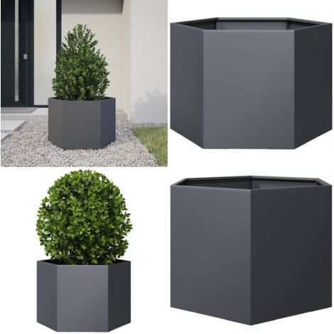 Fioriera da Giardino Antracite Esagono 69x60x45 cm in Acciaio - Fioriera in acciaio - Fioriera esagonale