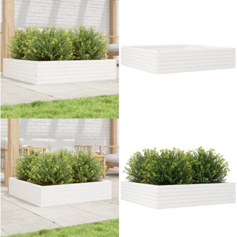 Fioriera da Giardino Bianca 100x100x23 cm Legno Massello Pino - Fioriera in legno - Fioriera da giardino in legno
