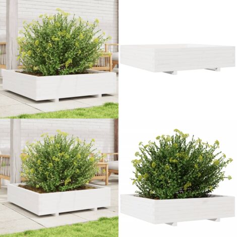 Fioriera da Giardino Bianca 100x100x26,5cm Legno Massello Pino - Fioriera in legno - Fioriera in pino