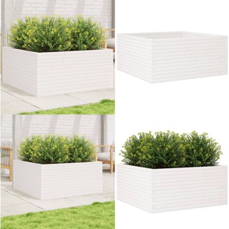 Fioriera da Giardino Bianca 100x100x46cm Legno Massello di Pino - Fioriera in legno - Fioriera da giardino in legno