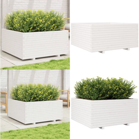 Fioriera da Giardino Bianca 100x100x49,5 Legno Massello di Pino - Fioriera da patio - Fioriera da balcone