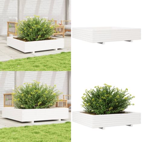 Fioriera da Giardino Bianca 110x110x26,5 cm in Legno di Pino - Fioriera in legno - Fioriera da giardino in legno