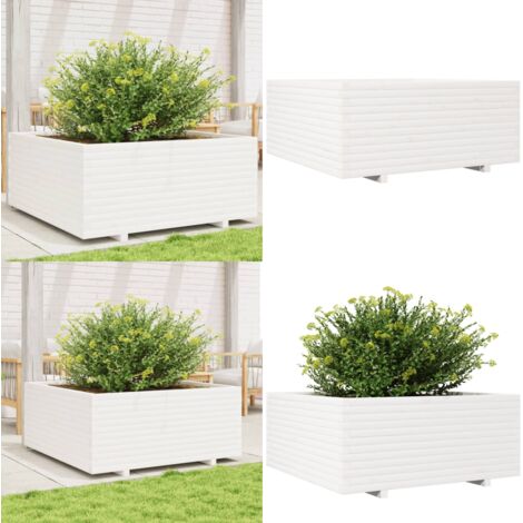 Fioriera da Giardino Bianca 110x110x49,5 cm Legno Massello Pino - Fioriera da patio - Fioriera da balcone
