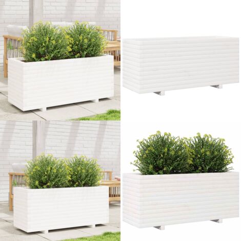 Fioriera da Giardino Bianca 110x40x49,5 cm Legno Massello Pino - Fioriera in legno - Fioriera da giardino in legno