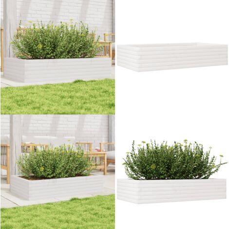 Fioriera da Giardino Bianca 110x60x23 cm Legno Massello Pino - Fioriera in legno - Fioriera da giardino in legno