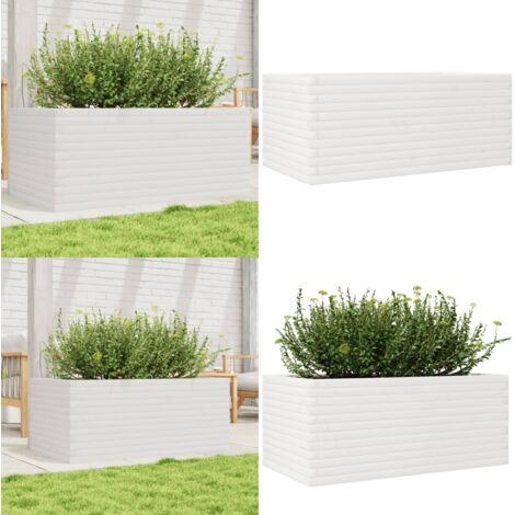 Fioriera da Giardino Bianca 110x60x46 cm Legno Massello di Pino - Fioriera in legno - Fioriera da giardino in legno