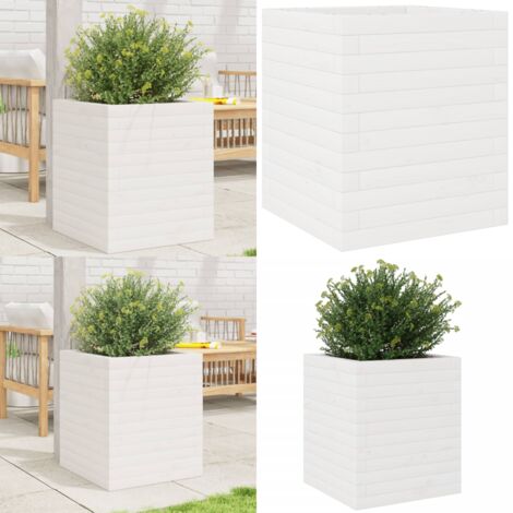 Fioriera da Giardino Bianca 40x40x46 cm Legno Massello di Pino - Fioriera in legno - Fioriera da giardino in legno