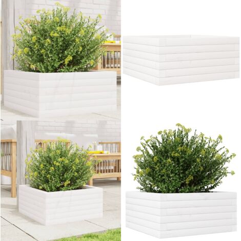 Fioriera da Giardino Bianca 50x50x23 cm Legno Massello di Pino - Fioriera in legno - Fioriera da giardino in legno
