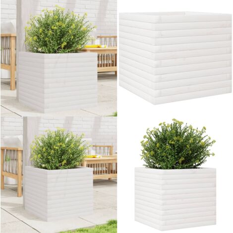 Fioriera da Giardino Bianca 50x50x45,5cm Legno Massello di Pino - Fioriera in legno - Fioriera in pino