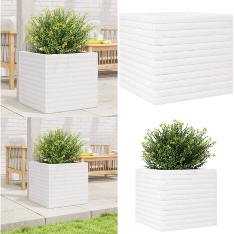 Fioriera da Giardino Bianca 50x50x46 cm Legno Massello di Pino - Fioriera in legno - Fioriera da giardino in legno