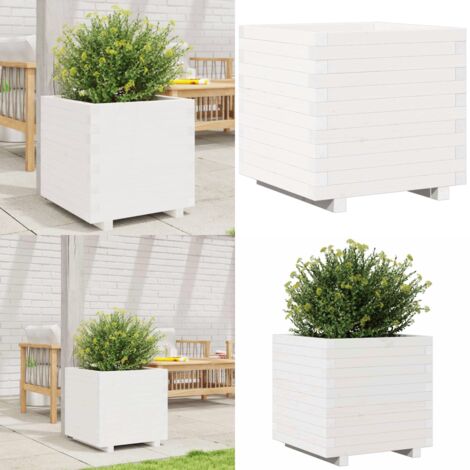 Fioriera da Giardino Bianca 50x50x49,5cm Legno Massello di Pino - Fioriera in legno - Fioriera in pino