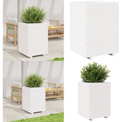 Fioriera da Giardino Bianca 50x50x72,5cm Legno Massello di Pino - Fioriera da patio - Fioriera in legno