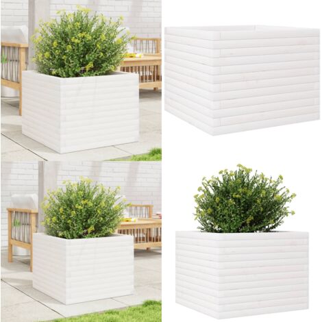 Fioriera da Giardino Bianca 60x60x46 cm Legno Massello di Pino - Fioriera in legno - Fioriera da giardino in legno