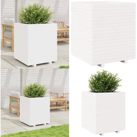Fioriera da Giardino Bianca 60x60x72,5cm Legno Massello di Pino - Fioriera da patio - Fioriera in legno