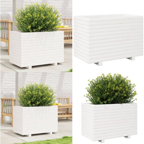 Fioriera da Giardino Bianca 70x40x49,5cm Legno Massello di Pino - Fioriera in legno - Fioriera in pino