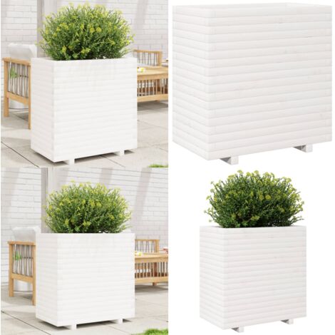 Fioriera da Giardino Bianca 70x40x72,5cm Legno Massello di Pino - Fioriera in legno - Fioriera da balcone