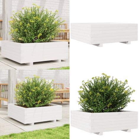 Fioriera da Giardino Bianca 70x70x26,5cm Legno Massello di Pino - Fioriera in legno - Fioriera in pino