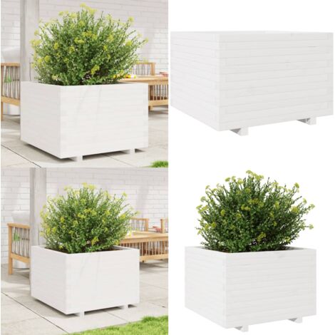 Fioriera da Giardino Bianca 70x70x49,5cm Legno Massello di Pino - Fioriera in legno - Fioriera da balcone